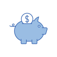 Blue line Piggy Bank vector icon