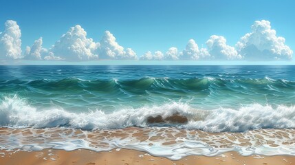Sunny beach landscape with clear blue sky - obrazy, fototapety, plakaty