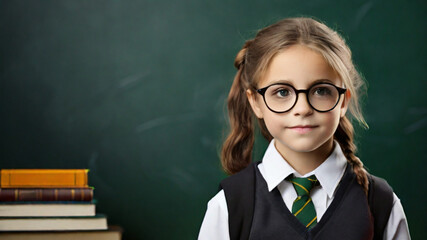 Cute elementary school student girl in the classroom - 763238226