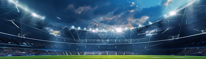 Global sports competitions in stadiums emphasizing energy efficiency and sustainability. - obrazy, fototapety, plakaty