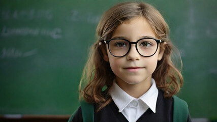 Cute elementary school student girl in the classroom - 763238648