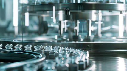 Sleek pharmaceutical machinery encapsulates an aura of pristine precision in production.
