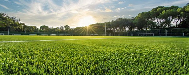 Maintenance of green sports fields and pitches using sustainable resources and practices. - obrazy, fototapety, plakaty