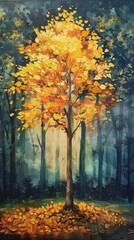 Autumn tree painting with vibrant colors