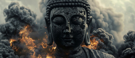 An unsettling fusion of Buddha symbolism and horror elements. - obrazy, fototapety, plakaty