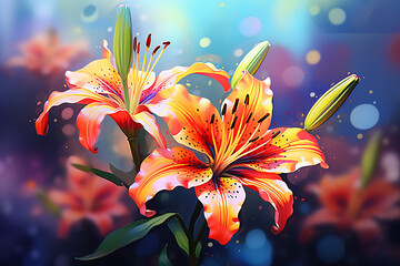 lily flower on bright background - obrazy, fototapety, plakaty
