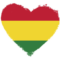 Bolivia flag in heart shape isolated on transparent background.