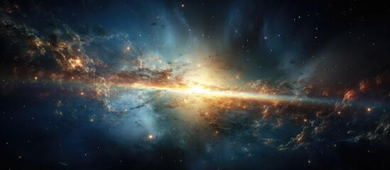 A breathtaking artistic interpretation of a galaxy in deep space, featuring swirling clouds of...
