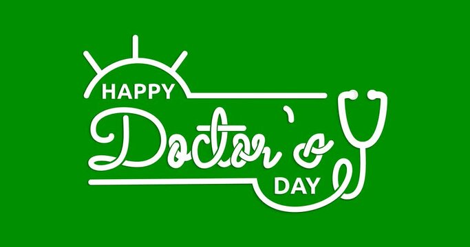 Happy Doctor's Day text animation. Handwritten calligraphy on the green screen alpha channel. Great for honors the professionals for their dedication and contributions to society and the community.
