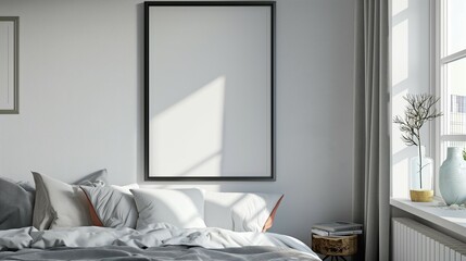 Fototapeta na wymiar Poster Mock up frame,home bedroom interior, 3d render