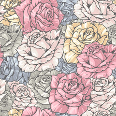 Rose flowers colorful pattern seamless - obrazy, fototapety, plakaty