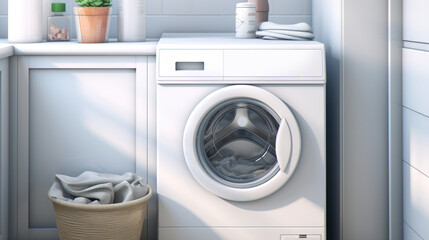 washing machine in modern bathroom