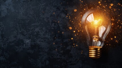 creativity startup business ideas concept with glow light bulb on black background tungsten light bulb lit on black background.