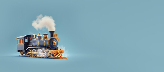 Vintage steam locomotive in toy 3D style on clean background - 763242651