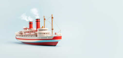Vintage sea ship steamer in toy 3D style - 763242658