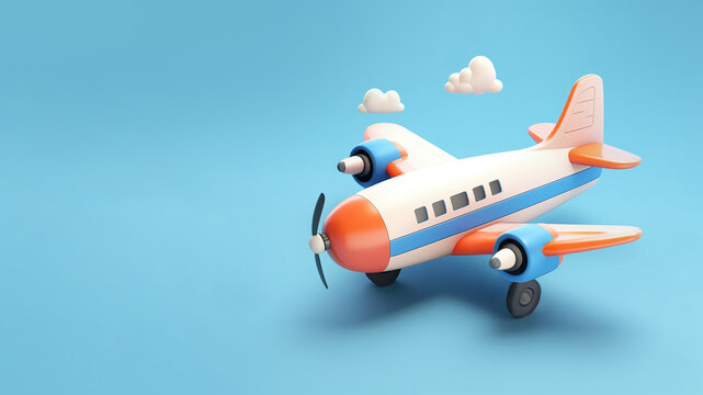 Vintage airplane in toy 3D style on clean background