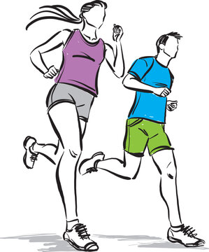 couple man and woman running fitness concept vector illustration