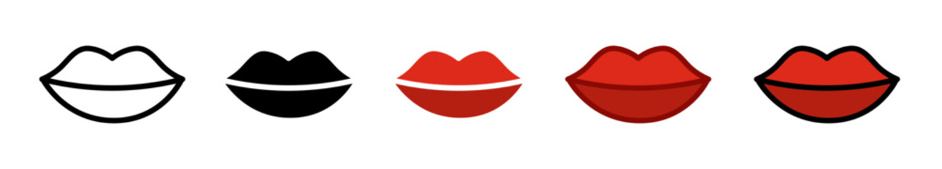 Variety of Lips and Kisses Icons. Lipstick Marks and Kiss Shapes Symbol Set - obrazy, fototapety, plakaty