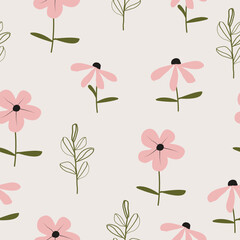 Seamless cute elegant abstract flowers  pattern  background