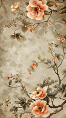 Vertical chinoiserie floral wallpaper, beautiful organic design for space decoration and print design