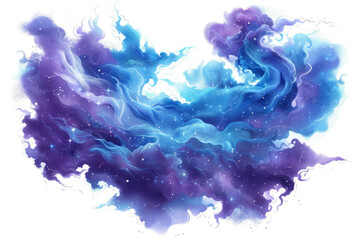 cosmic nebulae in vibrant shades of blue and purple, with swirling clouds of gas and dust illuminated by newborn stars, against a serene white background,
