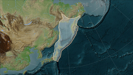 Okhotsk tectonic plate on the map