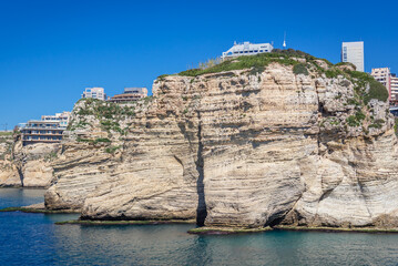 Naklejka premium Famous natural landmark - Pigeon Rock in Raouche district of Beirut capital city, Lebanon