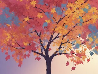 Obraz na płótnie Canvas Illustration background of a colorful tree with leaves dangling from the branches. wallpaper with abstraction. multicolored leaves on a flowering tree