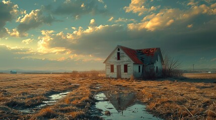 An empty deserted farm. Generative AI.