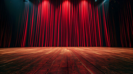 The empty stage was blocked by red curtains.