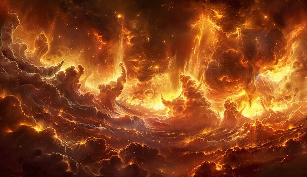 The lava clouds of hell, with flames dancing in their depths and floating up and around them.