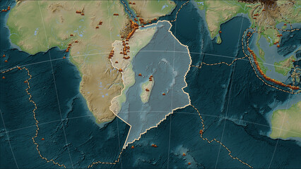 Earthquakes around the Somalian plate on the map - obrazy, fototapety, plakaty