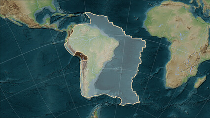 South American tectonic plate on the map