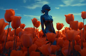 Woman standing in field of orange flowers © Canvas Alchemy