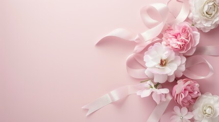 Fototapeta na wymiar Pink and White Flowers on Pink Background