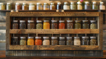 A rack filled with spices