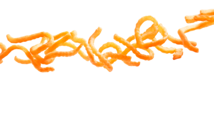Flying delicious curly fries isolated on transparent or white background. 
