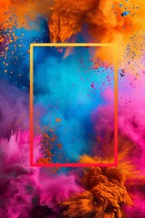 Holi Festival Background Concept - Square Frame Surrounded by Colored Powder