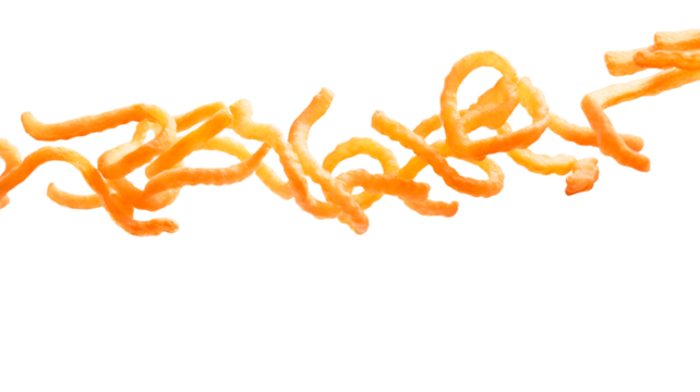 Flying delicious curly fries isolated on transparent or white background. 

