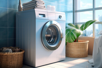 washing machine in modern bathroom - obrazy, fototapety, plakaty