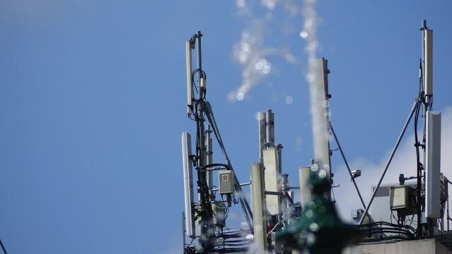small fountain on background of blue sky