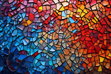 Colorful mosaic tile wall close up