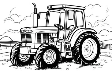 cartoon farm tractor - isolated coloring page - illustration for children 