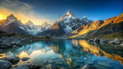 Zelfklevend Fotobehang beautiful-landscape-with-high-mountains-with-illum © servoooo