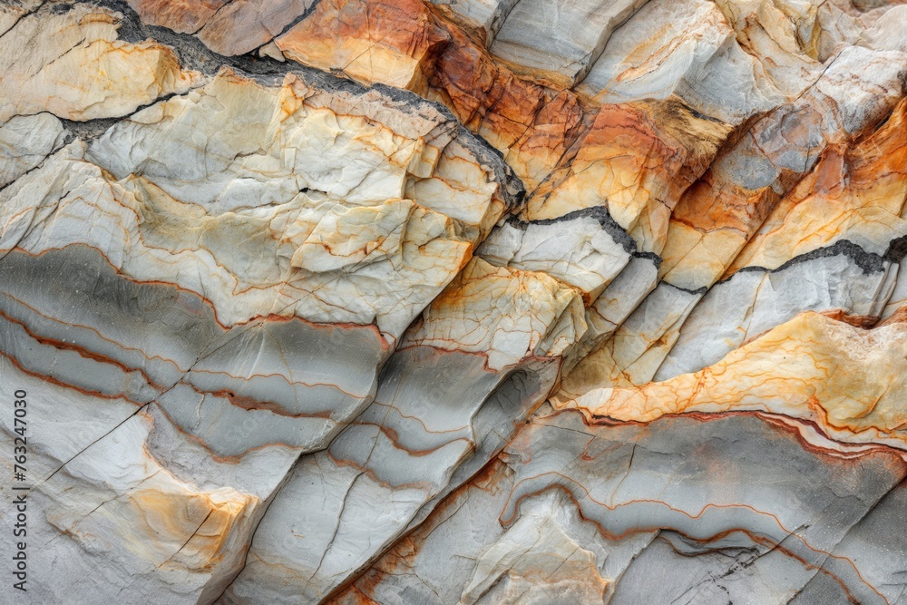 Poster vibrant and multicolored rock formations textures in close-up detailed macro photography showing the