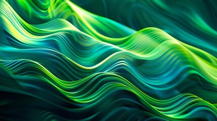 Abstract panorama banner with vibrant neon green colors and dynamic waves.