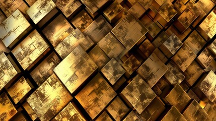 An abstract composition of golden cubes, creating a rich, textured background