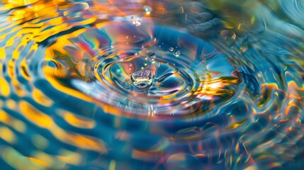An abstract representation of light refraction through water on a lens, capturing the interplay of light and liquid in a visually intriguing manner 