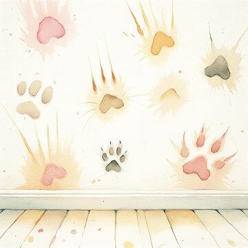Watercolor Cat Paw Prints: Playful Scratched Wall Art