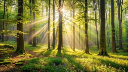 Obraz premium silent-forest-in-spring-with-beautiful-bright-sun